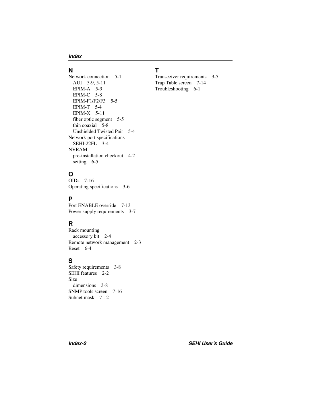 Cabletron Systems SEHI-22FL manual Index-2 Sehi User’s Guide 