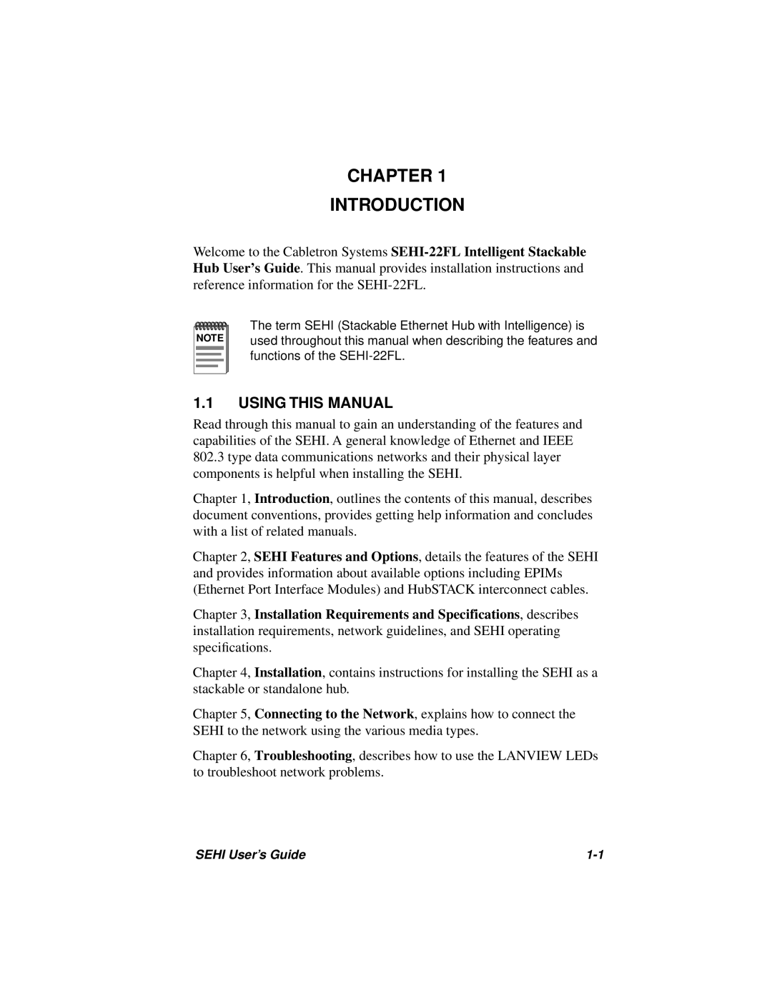 Cabletron Systems SEHI-22FL manual Chapter Introduction, Using this Manual 