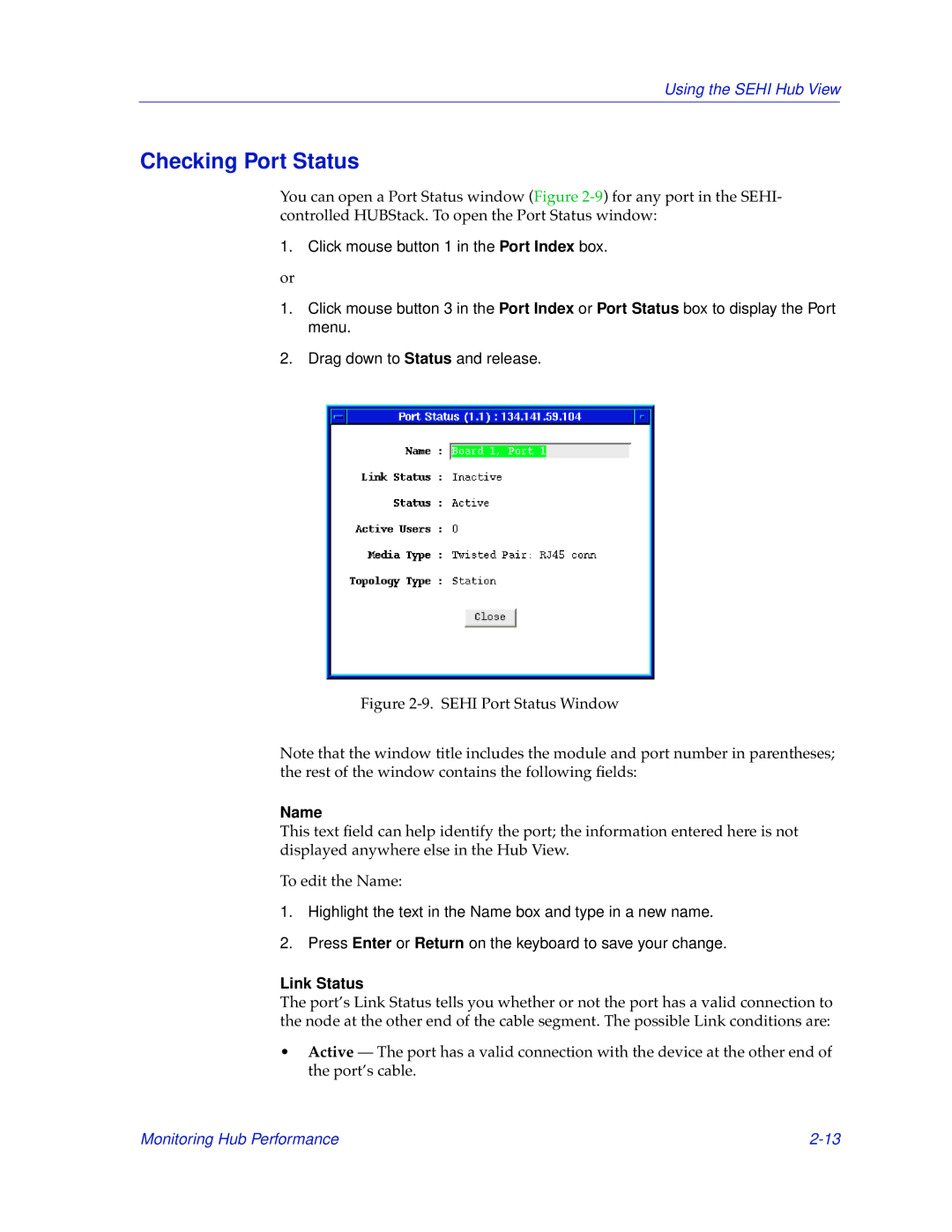 Cabletron Systems SEHI-22/24, SEHI-32/34 manual Checking Port Status, Link Status 