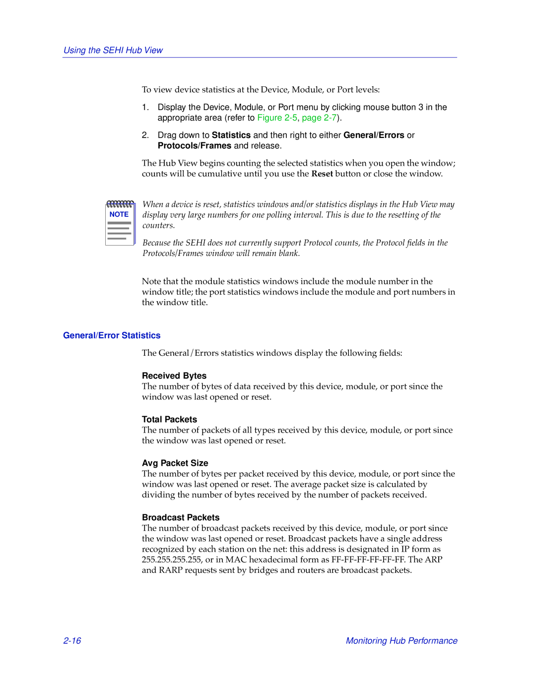 Cabletron Systems SEHI-32/34, SEHI-22/24 manual Received Bytes, Total Packets, Avg Packet Size, Broadcast Packets 