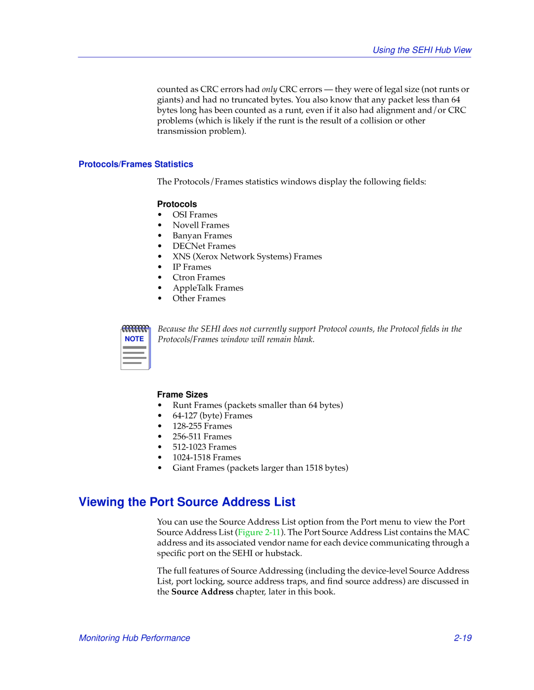 Cabletron Systems SEHI-22/24, SEHI-32/34 manual Viewing the Port Source Address List, Protocols 