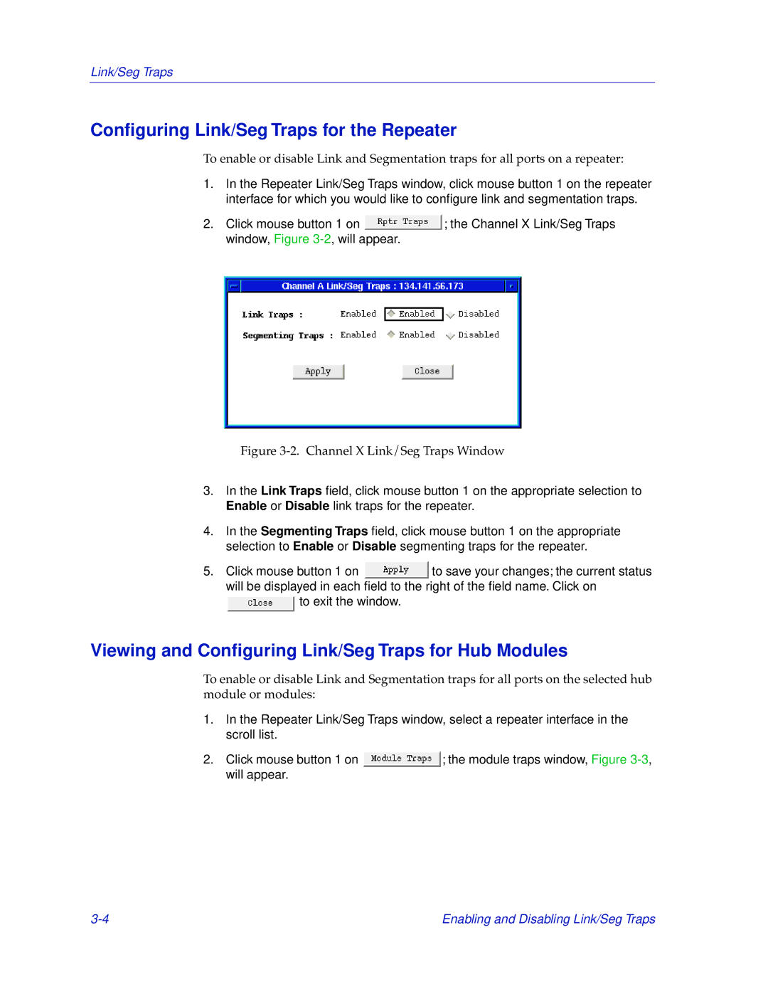 Cabletron Systems SEHI-32/34, SEHI-22/24 manual Conﬁguring Link/Seg Traps for the Repeater 