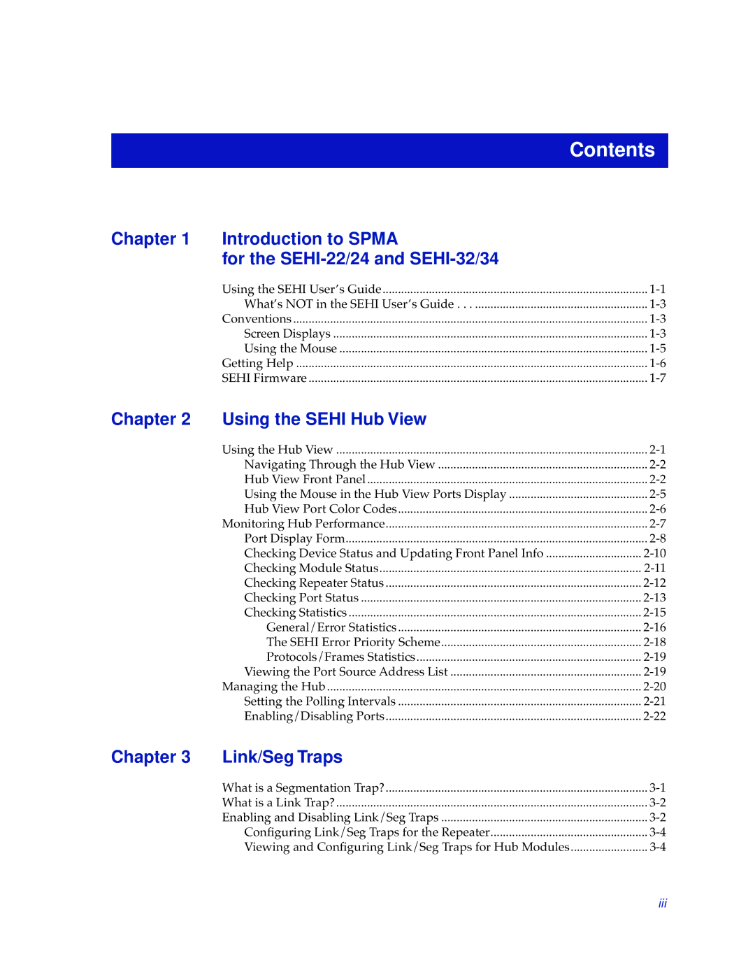 Cabletron Systems SEHI-22/24, SEHI-32/34 manual Contents 