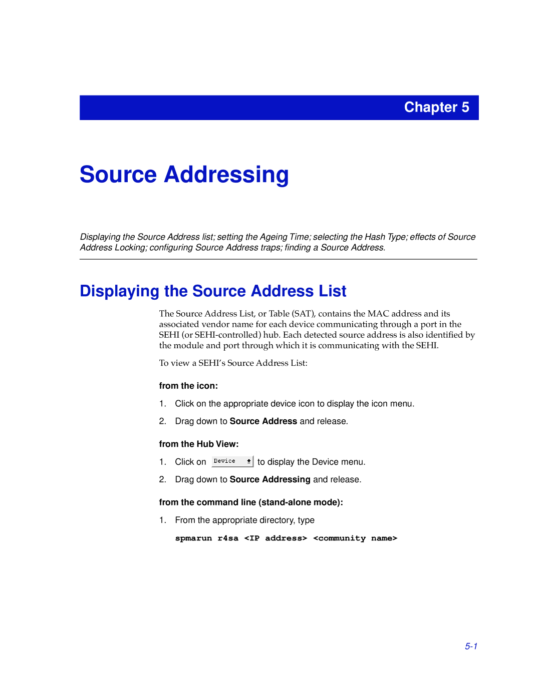 Cabletron Systems SEHI-22/24, SEHI-32/34 manual Source Addressing, Displaying the Source Address List 