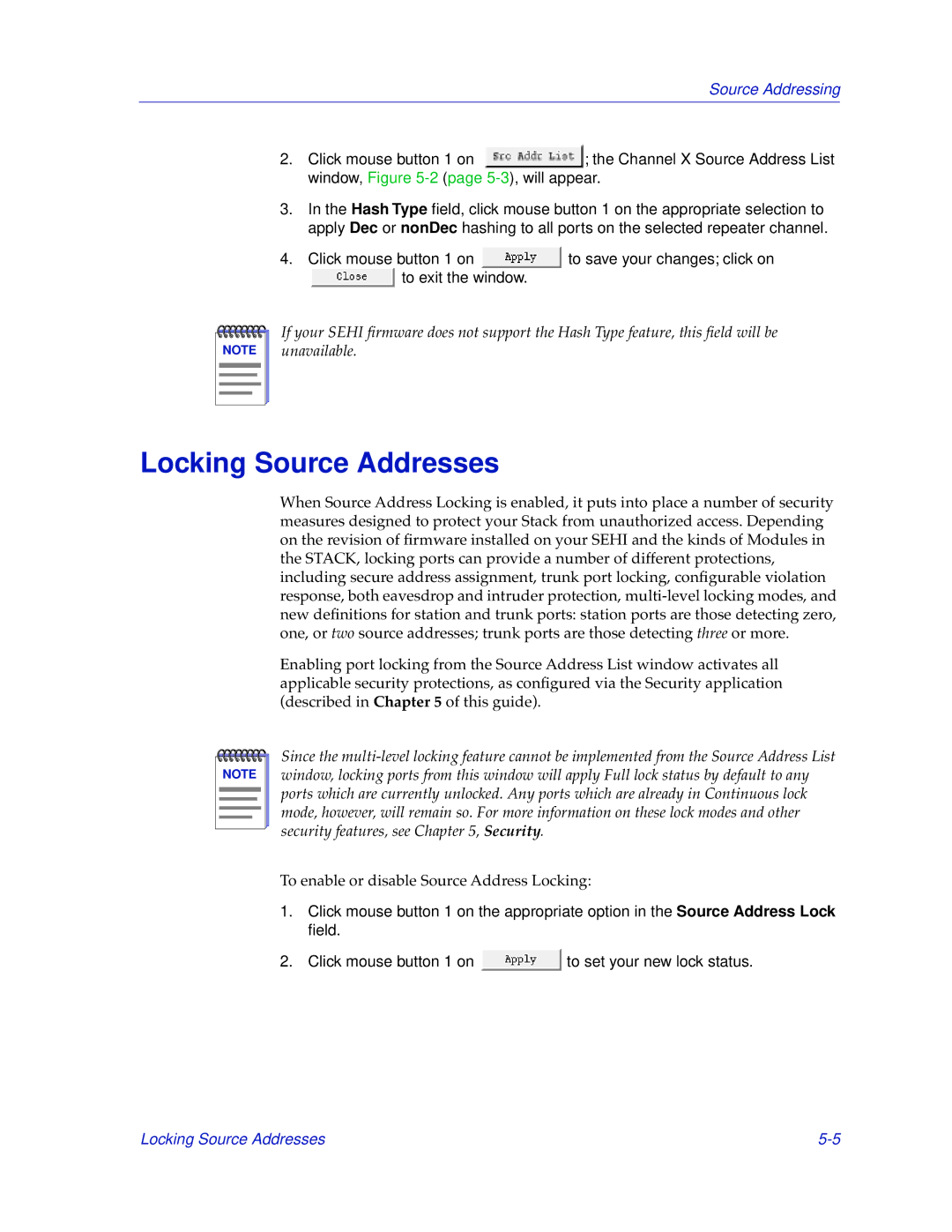 Cabletron Systems SEHI-22/24, SEHI-32/34 manual Locking Source Addresses 