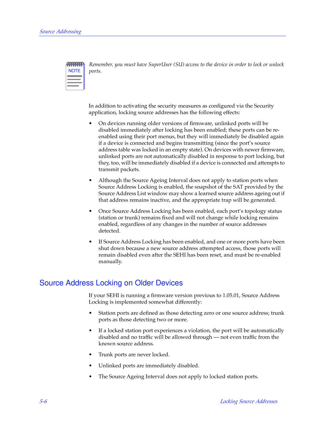 Cabletron Systems SEHI-32/34, SEHI-22/24 manual Source Address Locking on Older Devices 