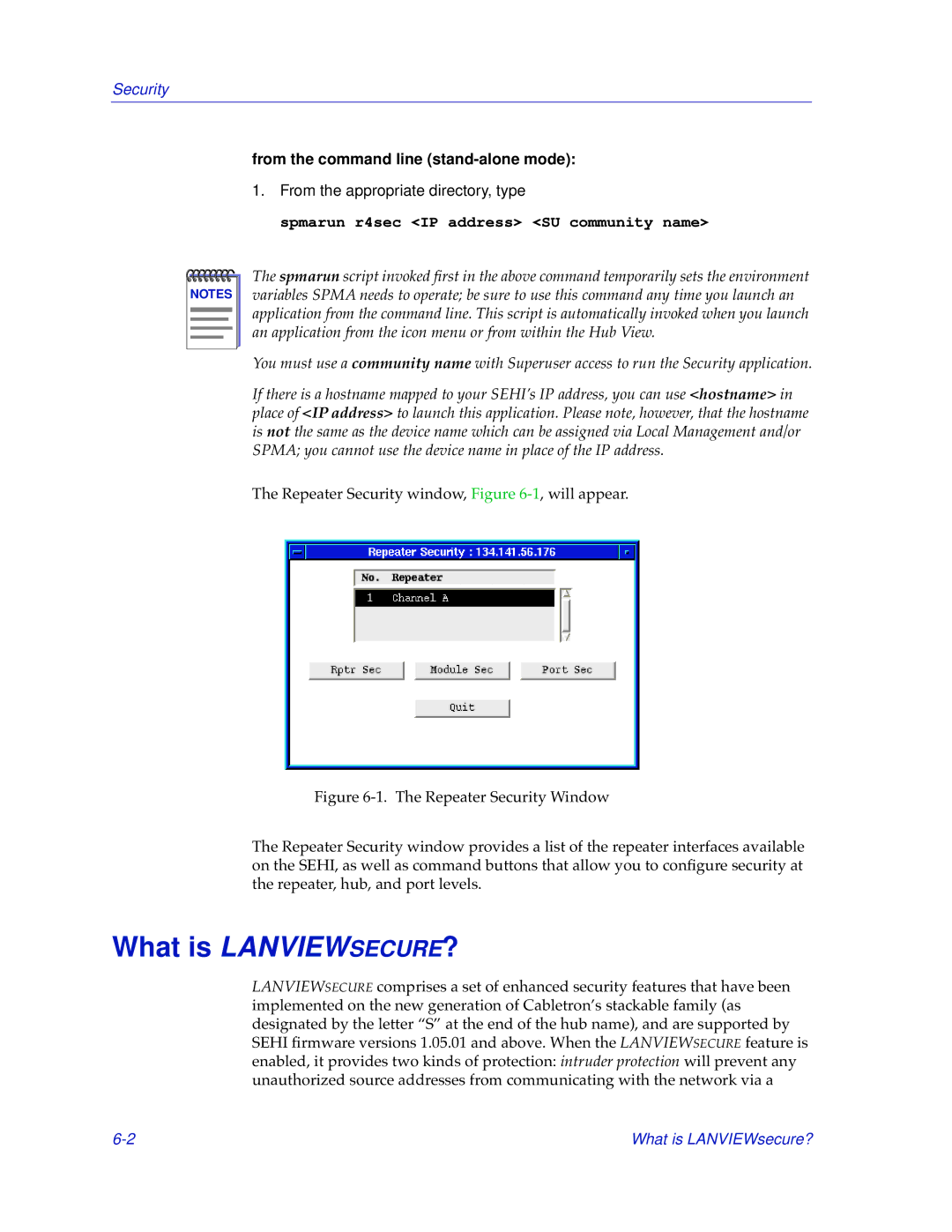 Cabletron Systems SEHI-32/34, SEHI-22/24 manual What is LANVIEWSECURE?, Spmarun r4sec IP address SU community name 