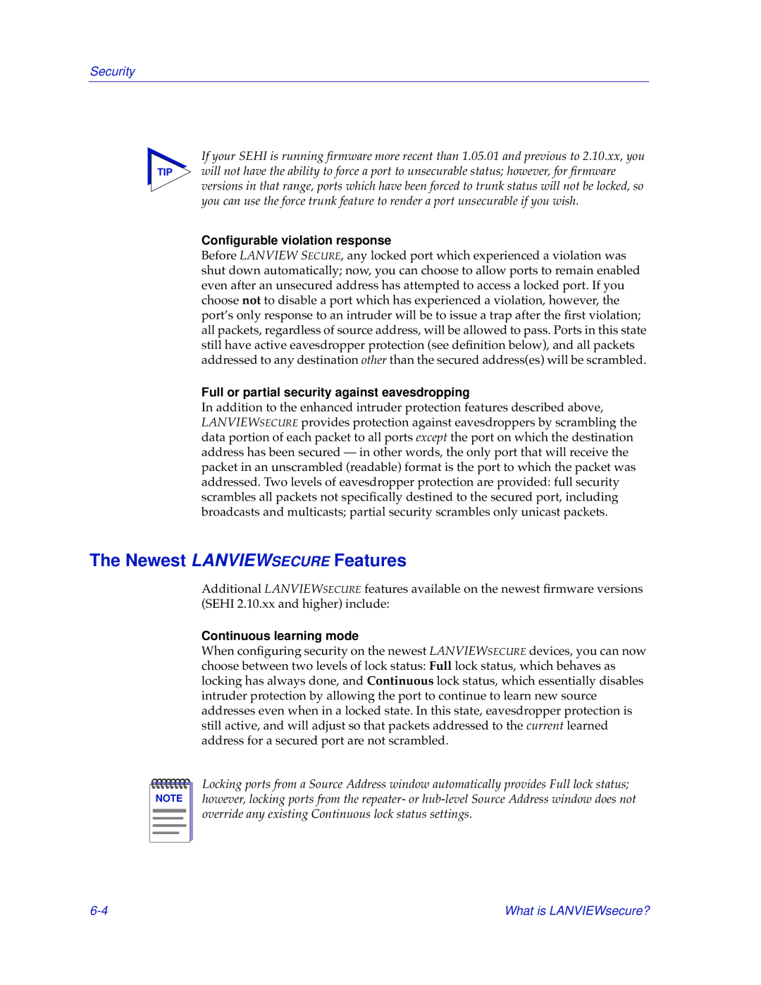 Cabletron Systems SEHI-32/34 manual Newest Lanviewsecure Features, Conﬁgurable violation response, Continuous learning mode 