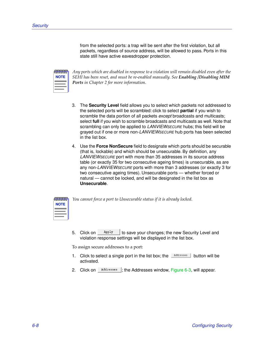 Cabletron Systems SEHI-32/34, SEHI-22/24 manual To assign secure addresses to a port 