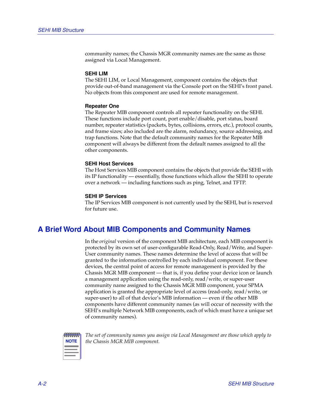 Cabletron Systems SEHI-32/34 manual Brief Word About MIB Components and Community Names, Repeater One, Sehi Host Services 