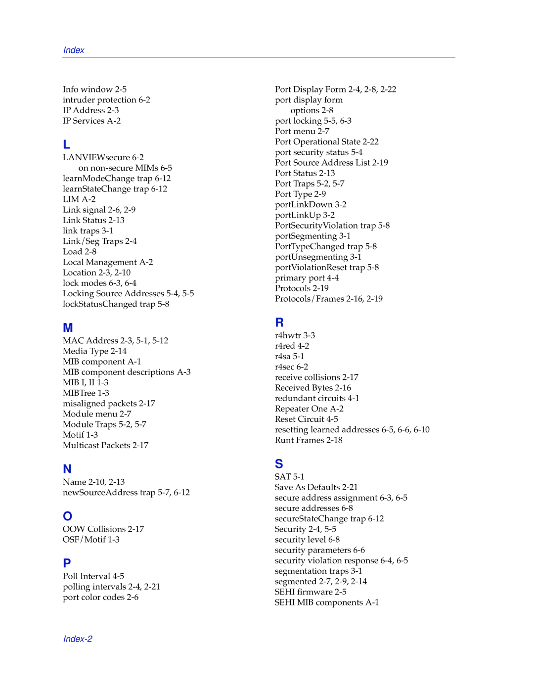 Cabletron Systems SEHI-32/34, SEHI-22/24 manual Index-2 