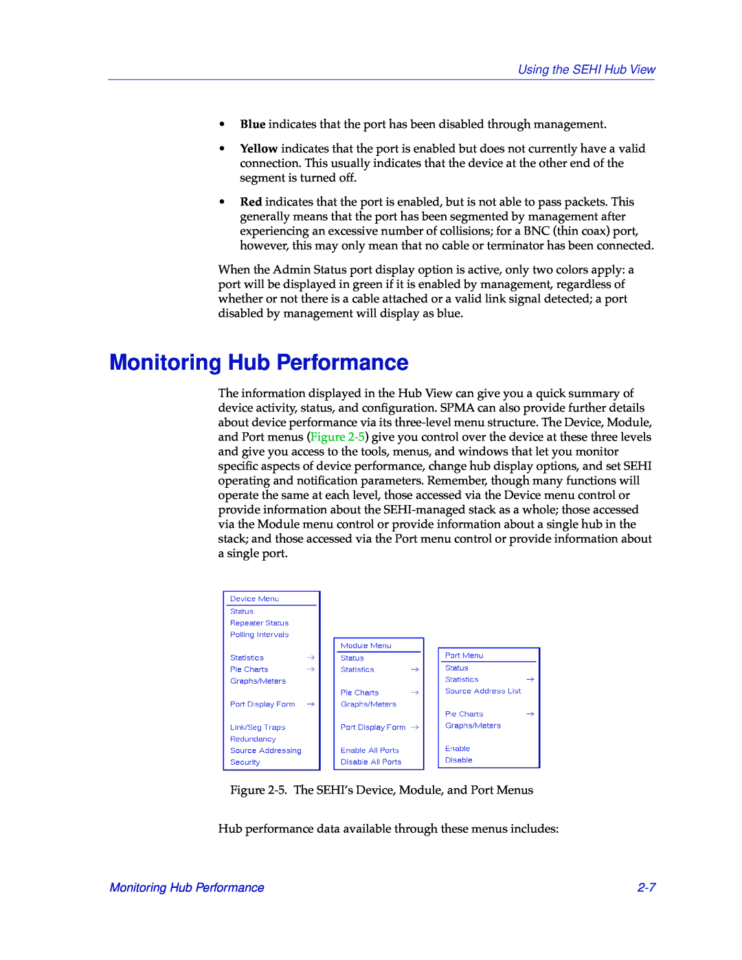 Cabletron Systems SEHI-22/24, SEHI-32/34 manual Monitoring Hub Performance, Using the SEHI Hub View 