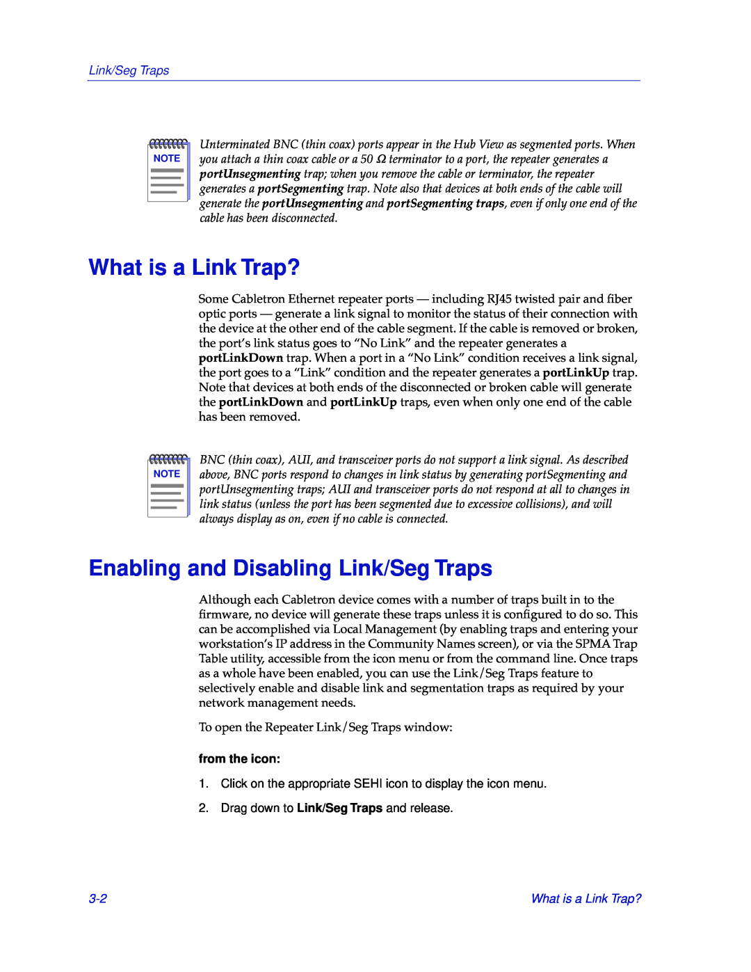 Cabletron Systems SEHI-32/34, SEHI-22/24 manual What is a Link Trap?, Enabling and Disabling Link/Seg Traps, from the icon 
