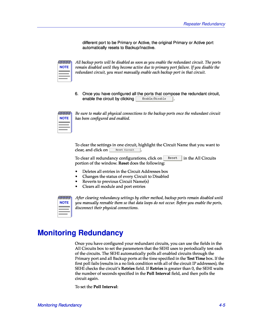 Cabletron Systems SEHI-22/24, SEHI-32/34 manual Monitoring Redundancy, To set the Poll Interval, Repeater Redundancy 