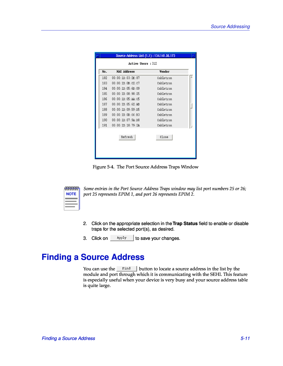 Cabletron Systems SEHI-22/24, SEHI-32/34 manual Finding a Source Address, 5-11, Source Addressing 