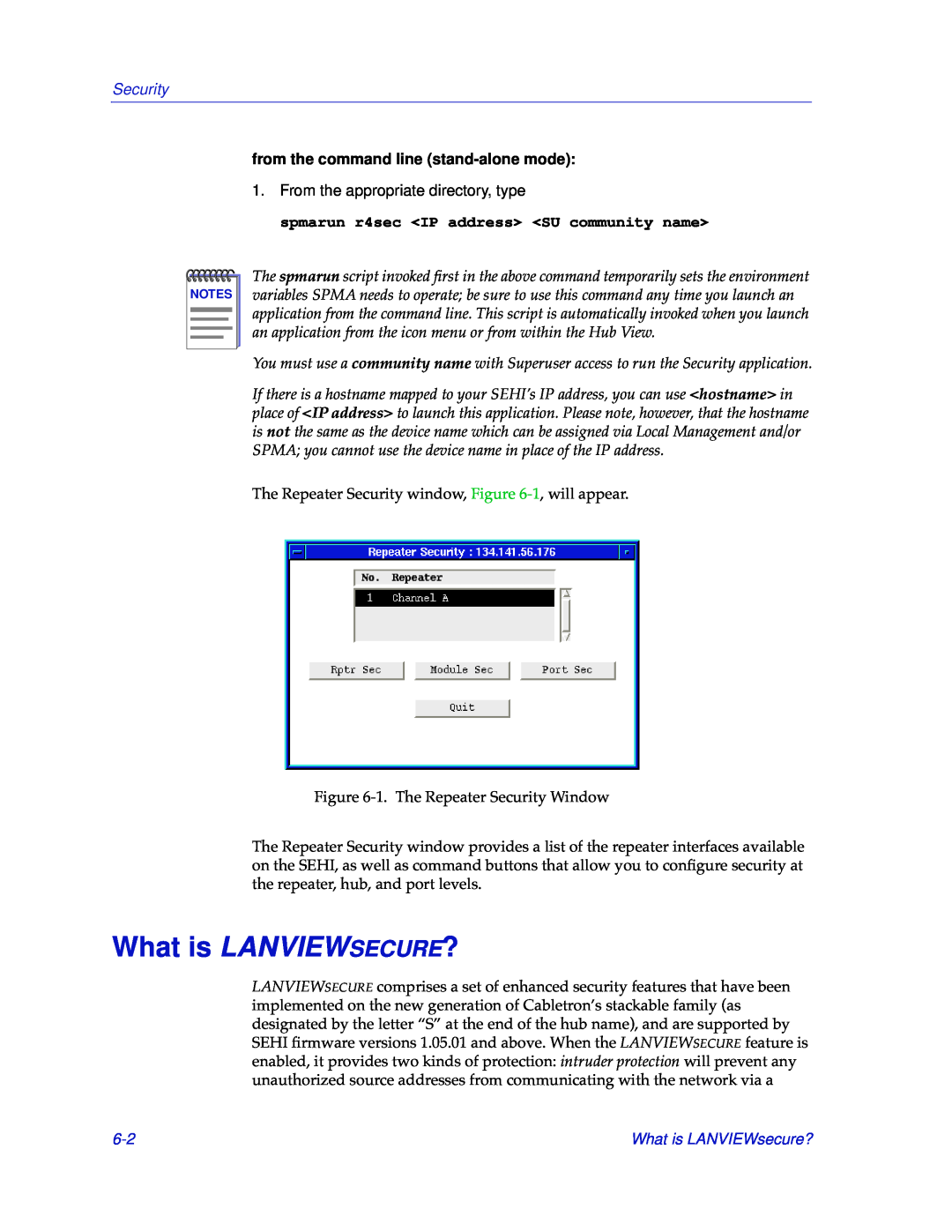 Cabletron Systems SEHI-32/34, SEHI-22/24 manual What is LANVIEWSECURE?, Security, spmarun r4sec IP address SU community name 