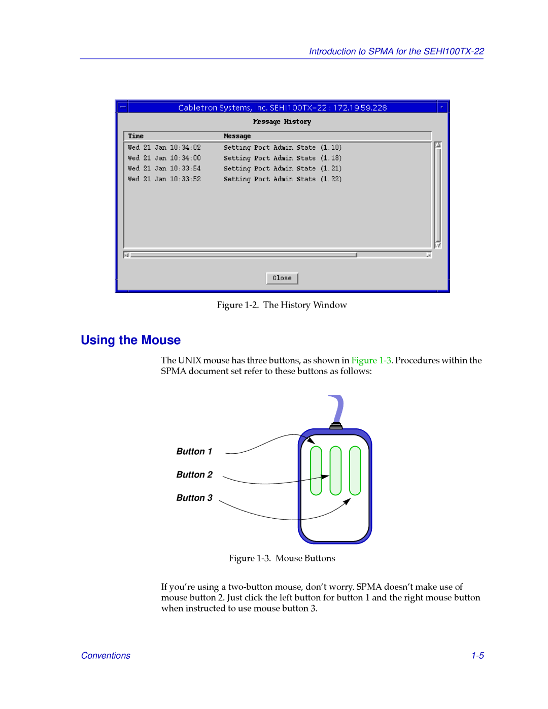 Cabletron Systems SEHI100TX-22 manual Using the Mouse, Button 