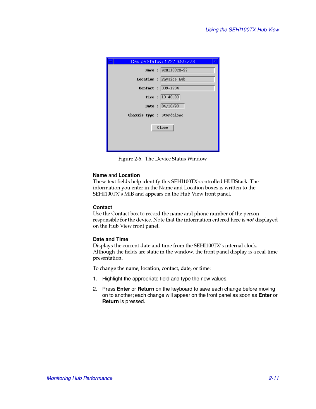 Cabletron Systems SEHI100TX-22 manual Name and Location, Contact 