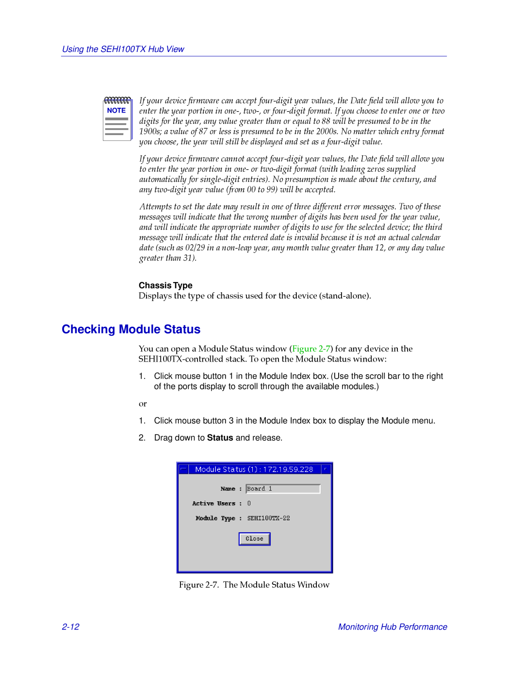 Cabletron Systems SEHI100TX-22 manual Checking Module Status, Chassis Type 