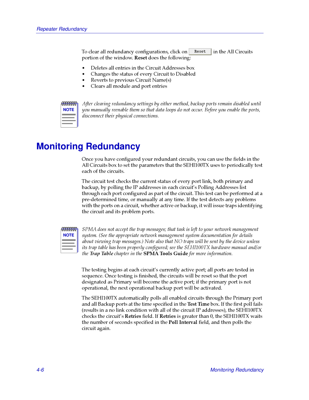 Cabletron Systems SEHI100TX-22 manual Monitoring Redundancy 