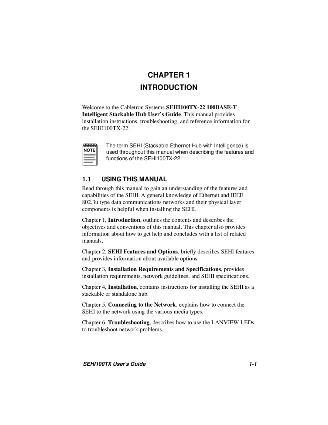 Cabletron Systems SEHI100TX-22 manual Chapter Introduction, Using this Manual 