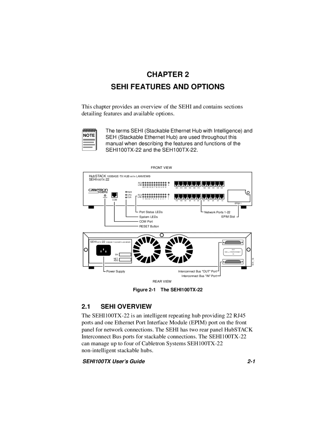 Cabletron Systems SEHI100TX-22 manual Chapter Sehi Features and Options, Sehi Overview 