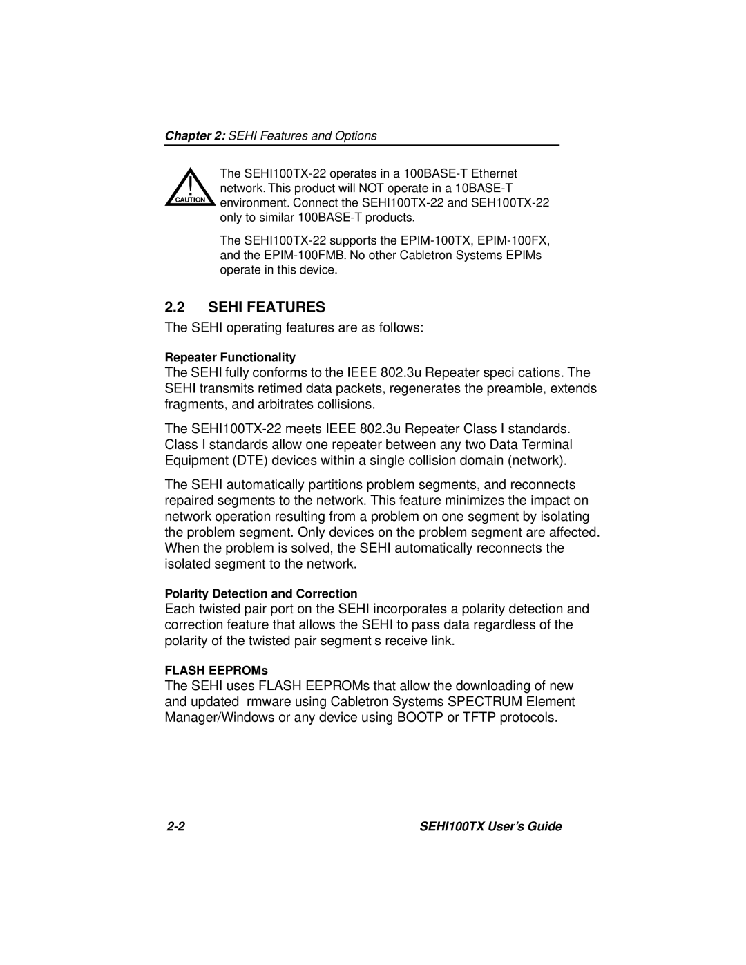 Cabletron Systems SEHI100TX-22 manual Sehi Features and Options 