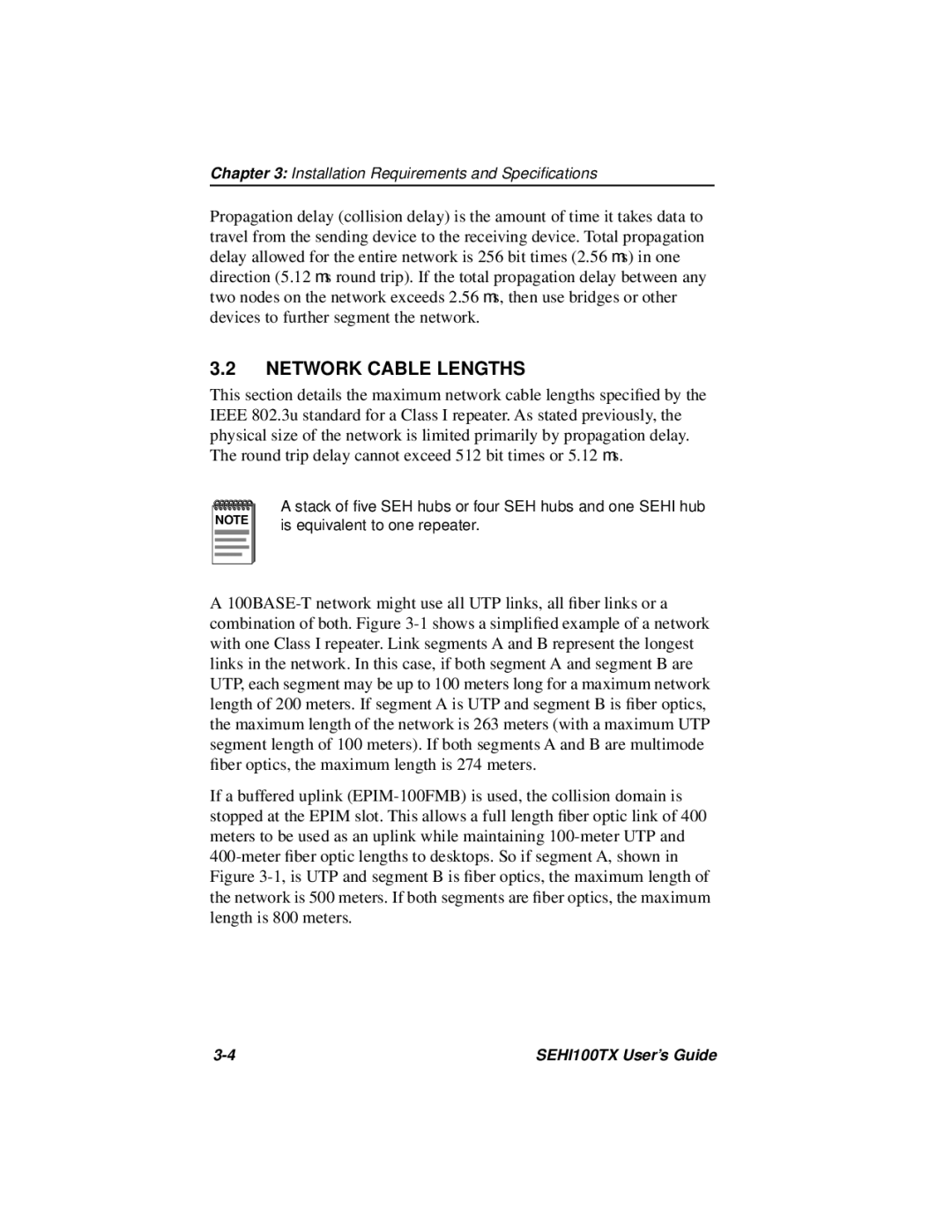 Cabletron Systems SEHI100TX-22 manual Network Cable Lengths 