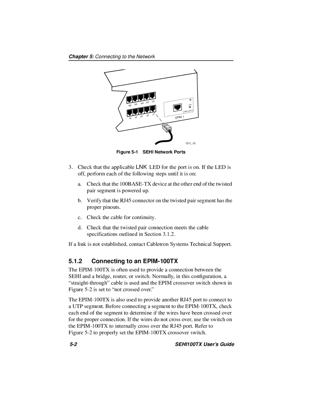 Cabletron Systems SEHI100TX-22 manual Connecting to an EPIM-100TX, Sehi Network Ports 