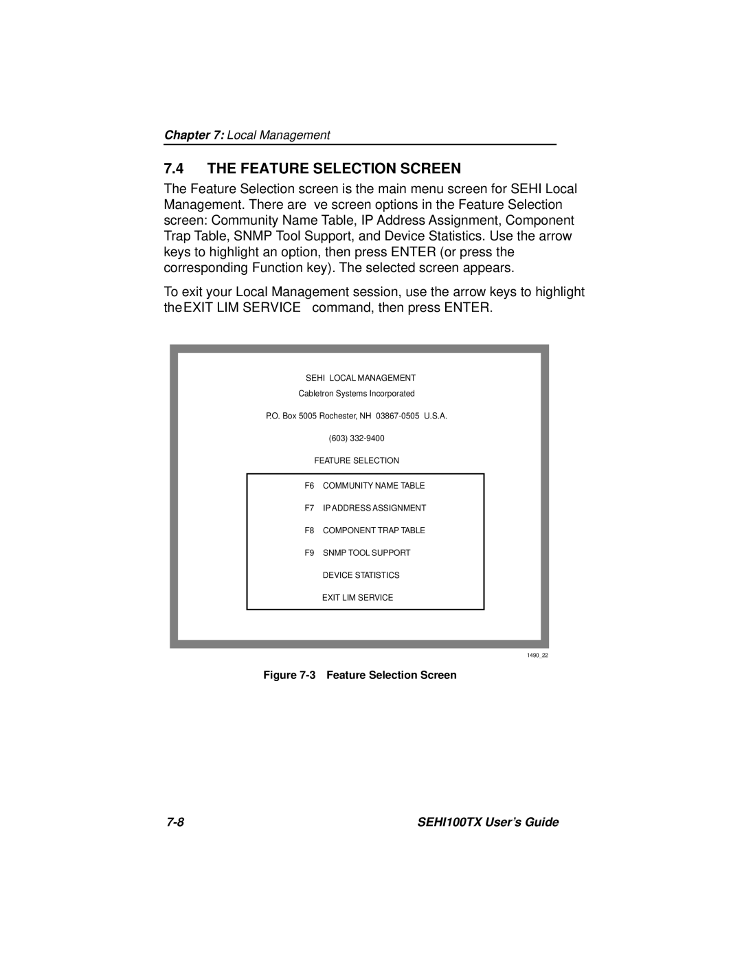 Cabletron Systems SEHI100TX-22 manual Feature Selection Screen 