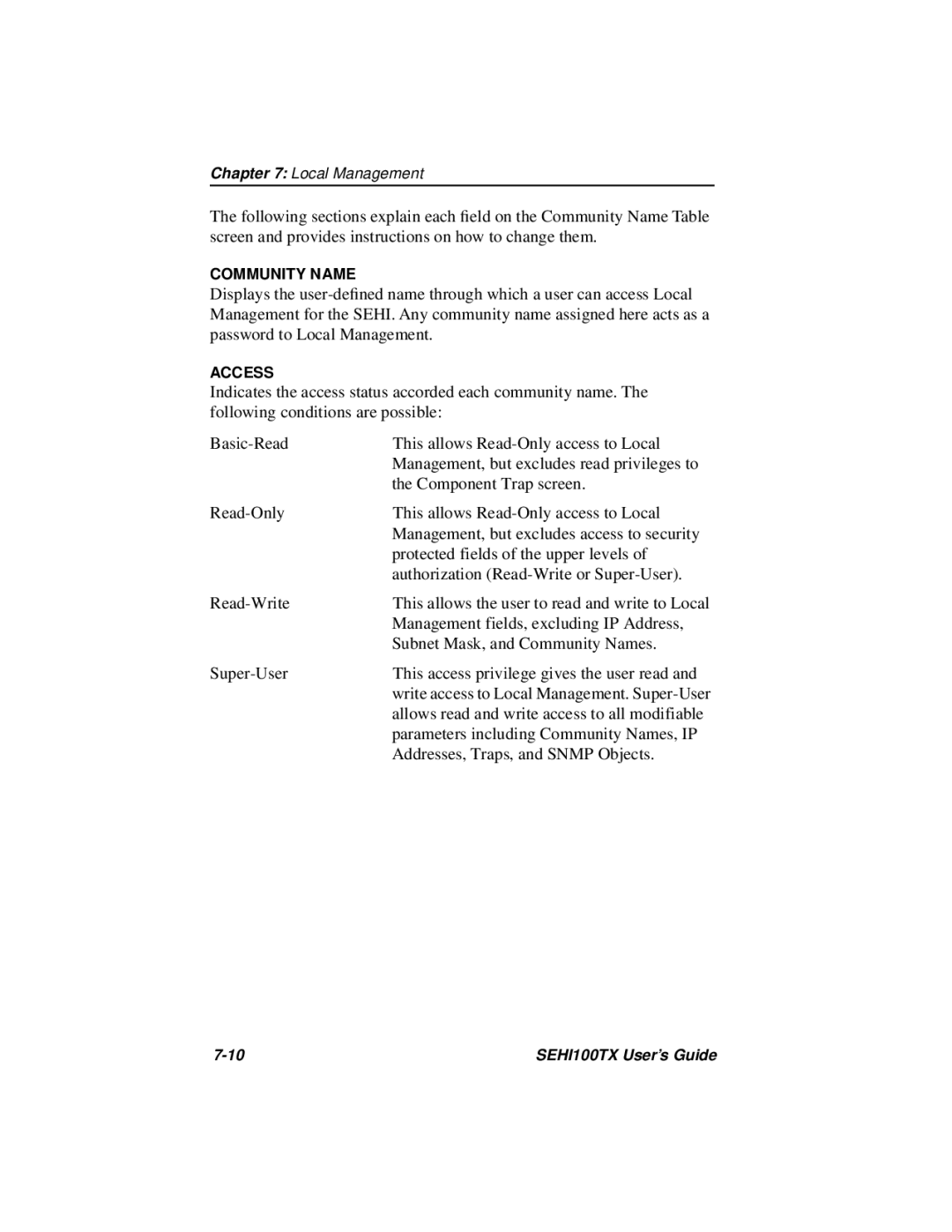 Cabletron Systems SEHI100TX-22 manual Management fields, excluding IP Address 