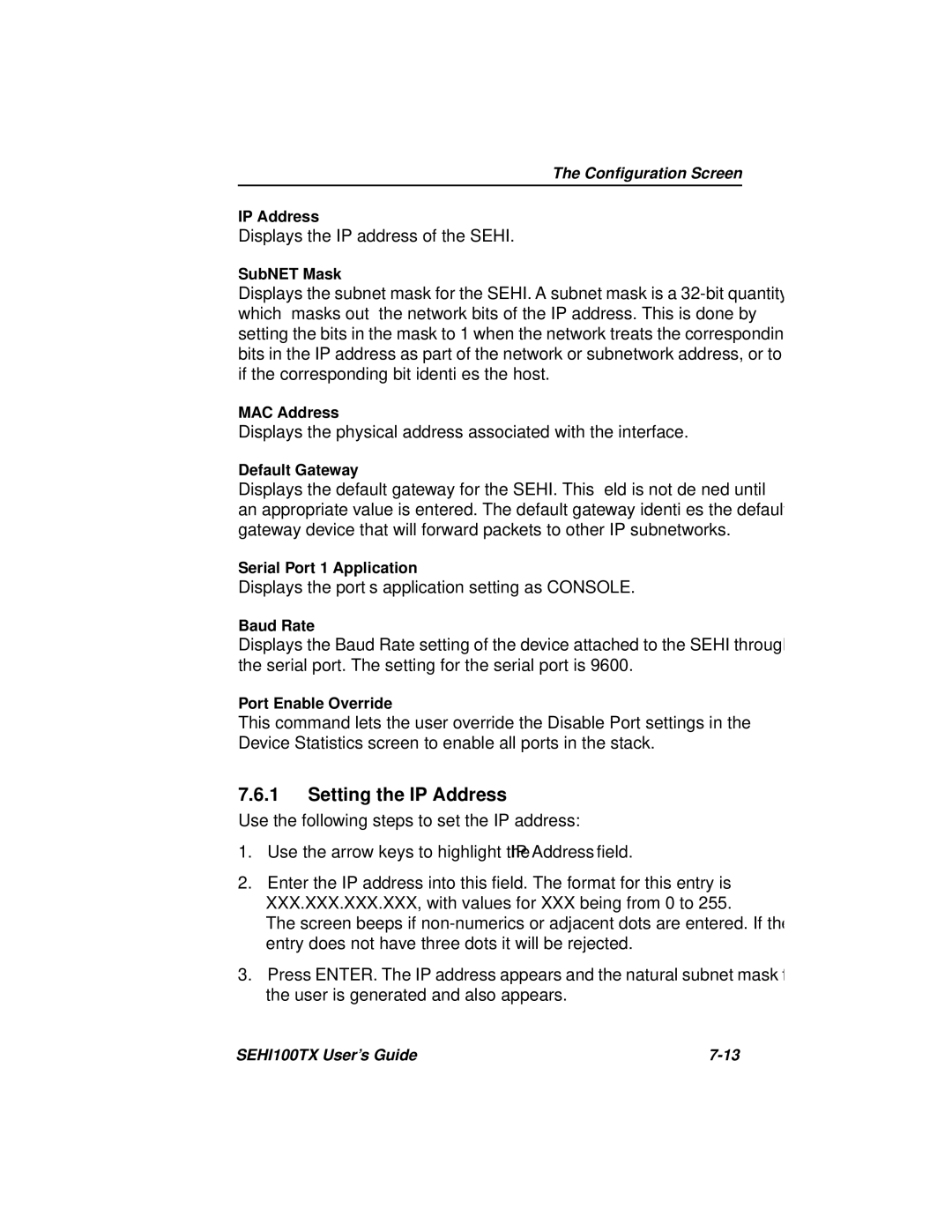 Cabletron Systems SEHI100TX-22 manual Setting the IP Address 