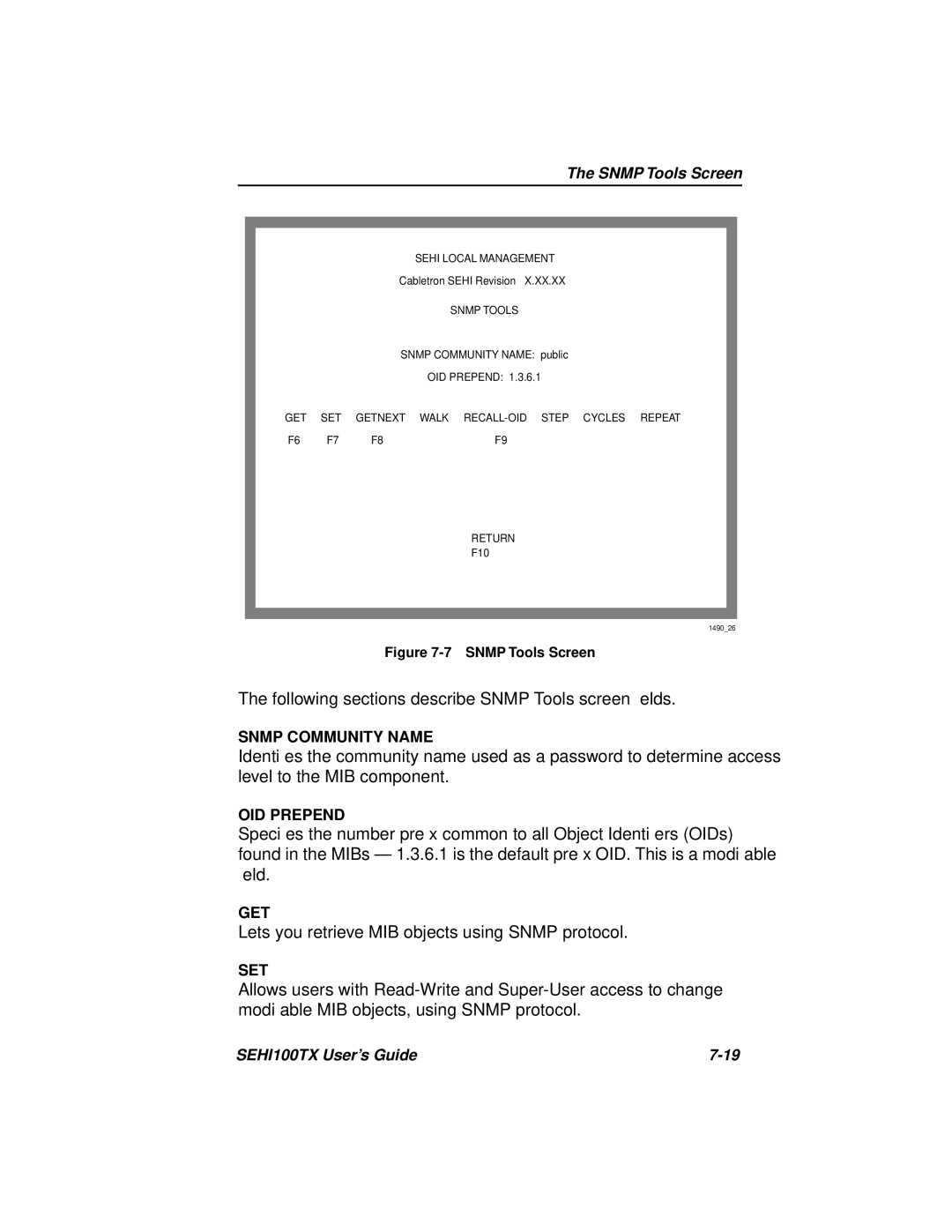 Cabletron Systems SEHI100TX-22 manual Following sections describe Snmp Tools screen ﬁelds 