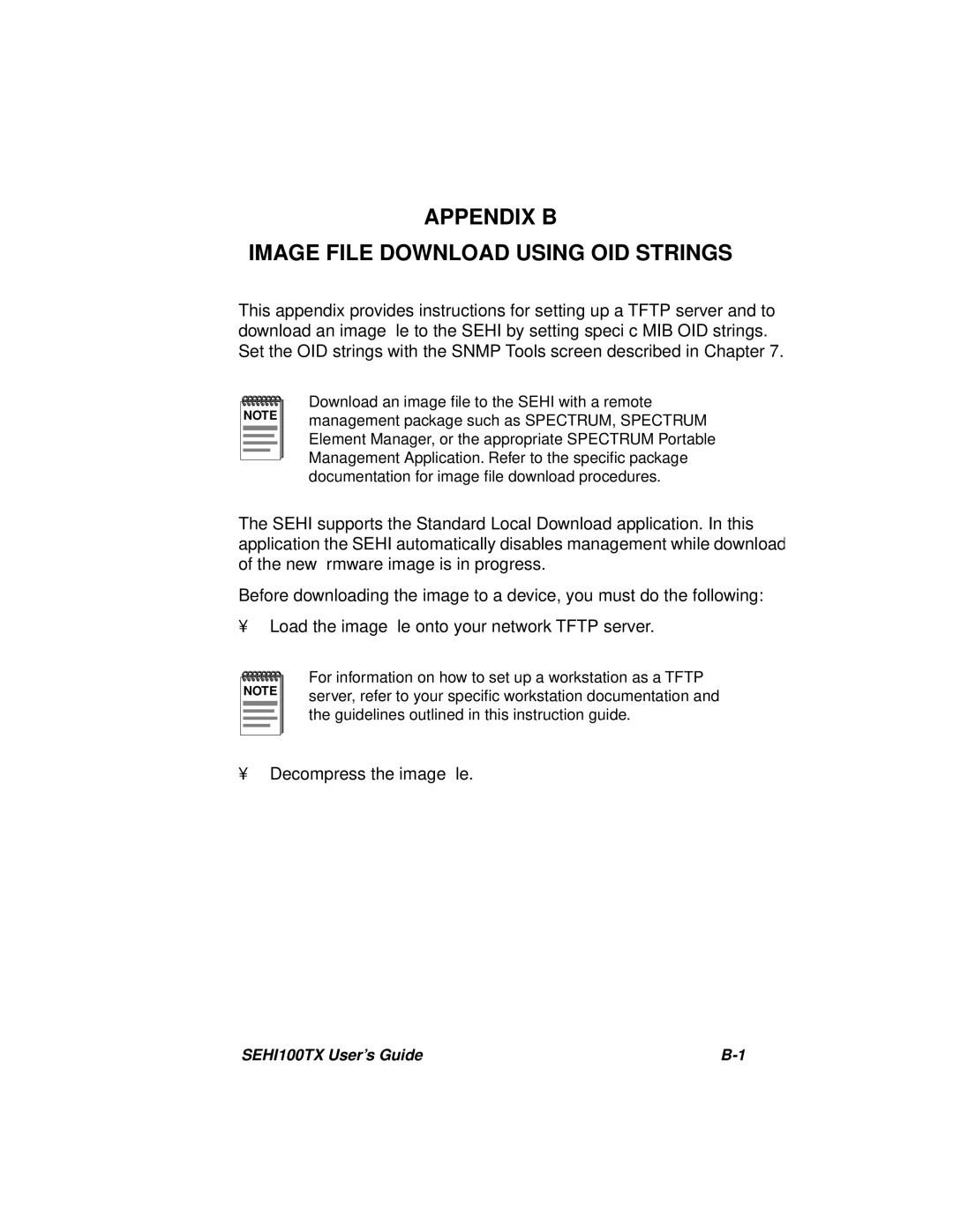 Cabletron Systems SEHI100TX-22 manual Appendix B Image File Download Using OID Strings 