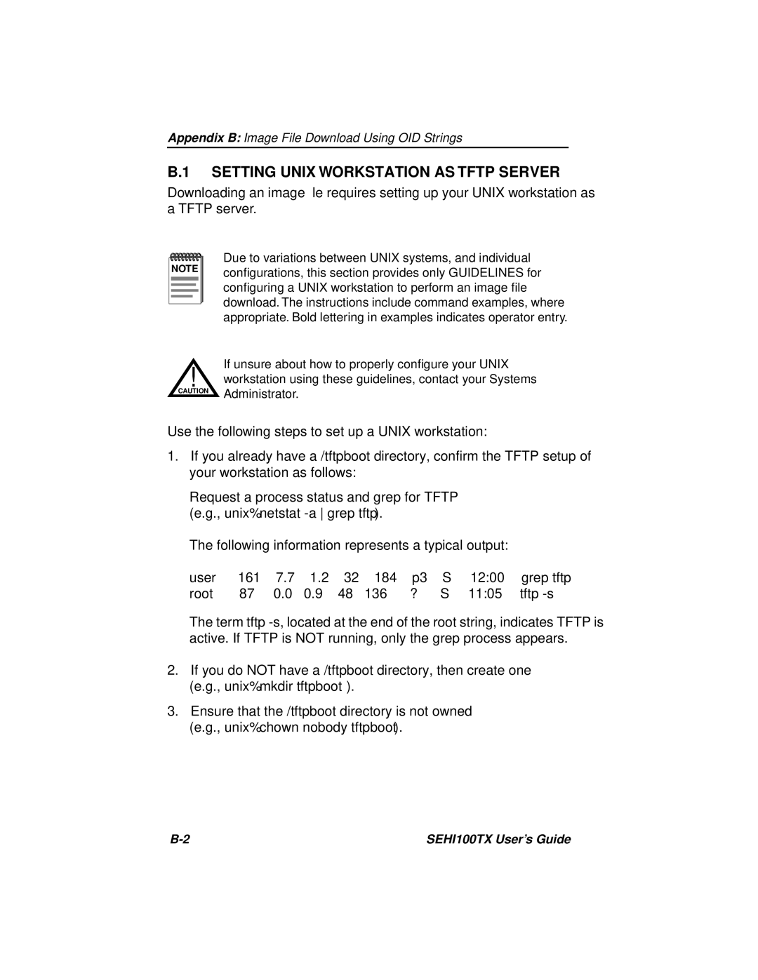 Cabletron Systems SEHI100TX-22 manual Setting Unix Workstation AS Tftp Server 