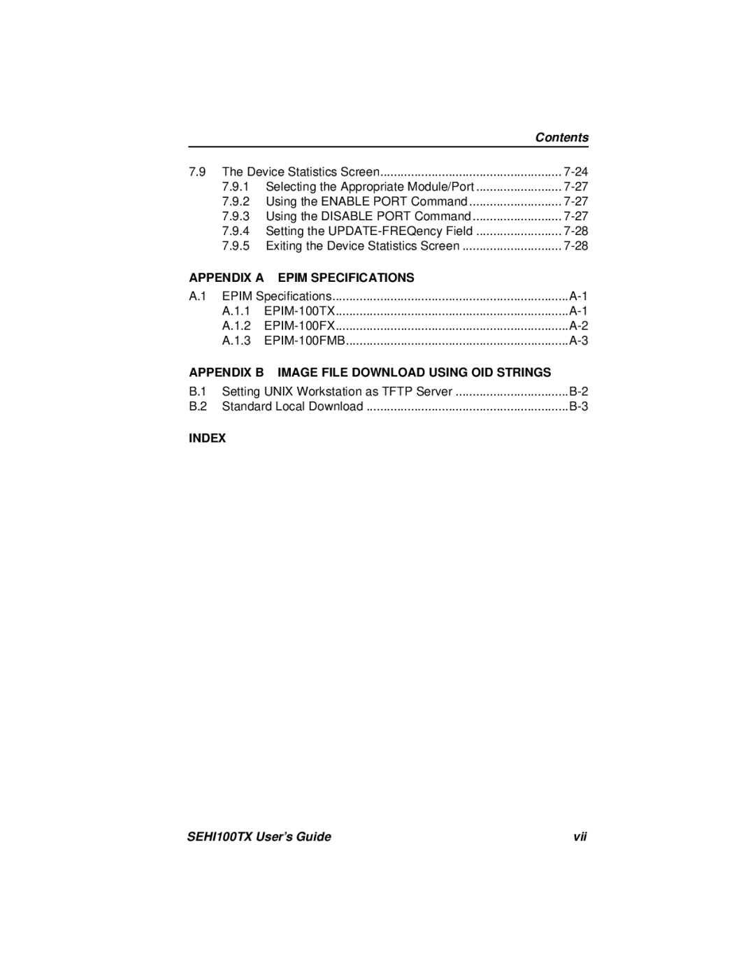 Cabletron Systems SEHI100TX-22 manual SEHI100TX User’s Guide Vii 