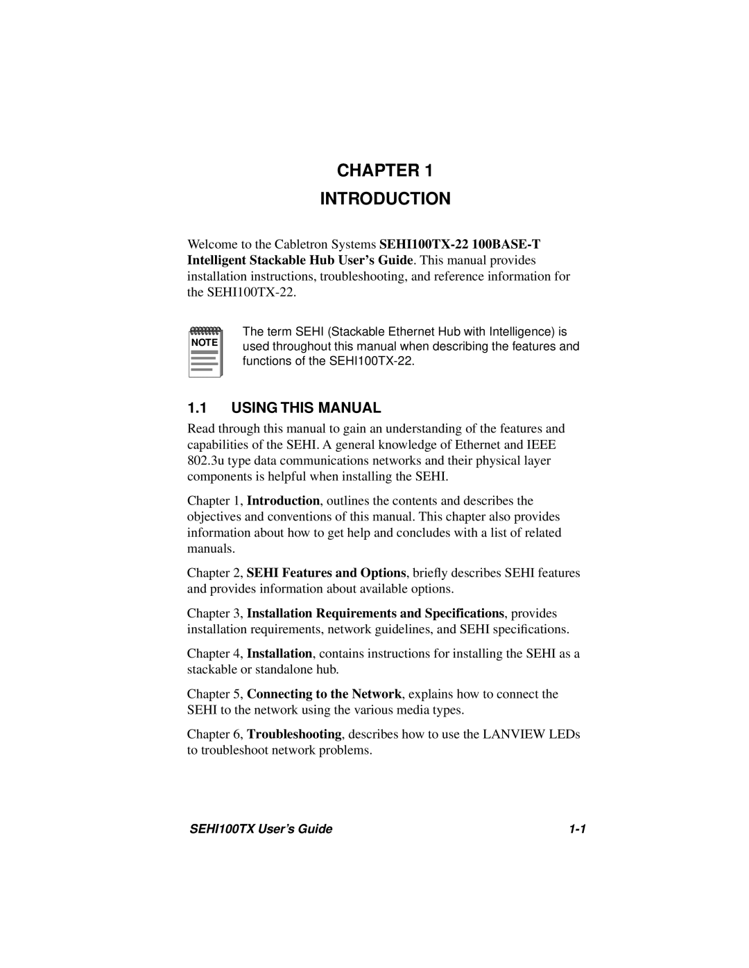 Cabletron Systems SEHI100TX-22 manual Chapter Introduction, Using This Manual 