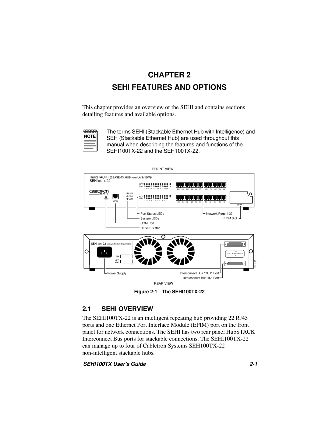 Cabletron Systems SEHI100TX-22 manual Chapter Sehi Features And Options, Sehi Overview 