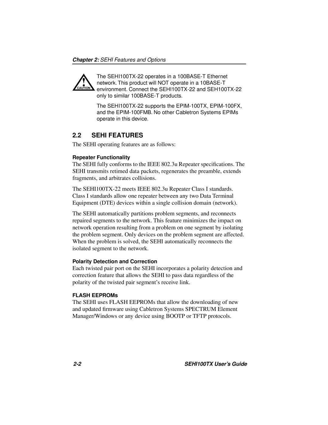Cabletron Systems SEHI100TX-22 manual Sehi Features 