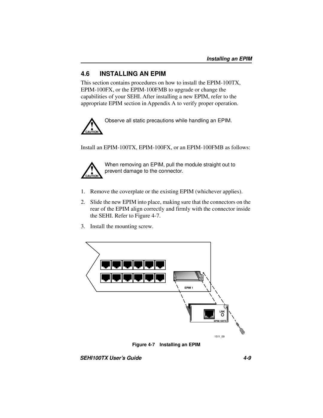 Cabletron Systems SEHI100TX-22 manual Installing An Epim 