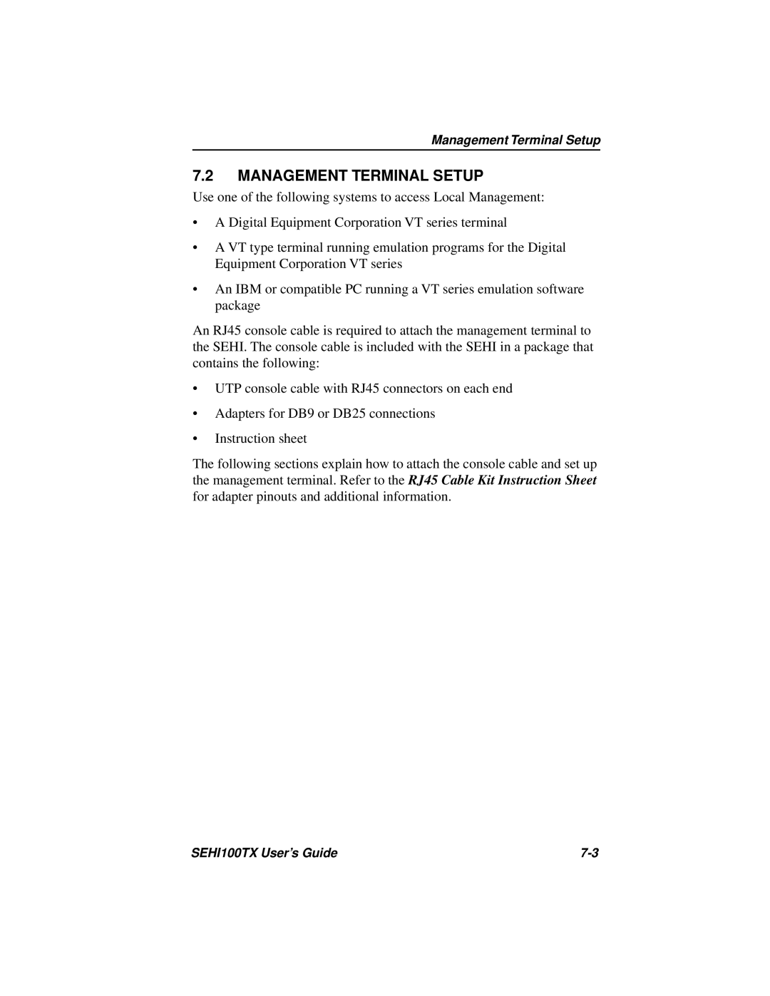 Cabletron Systems SEHI100TX-22 manual Management Terminal Setup 