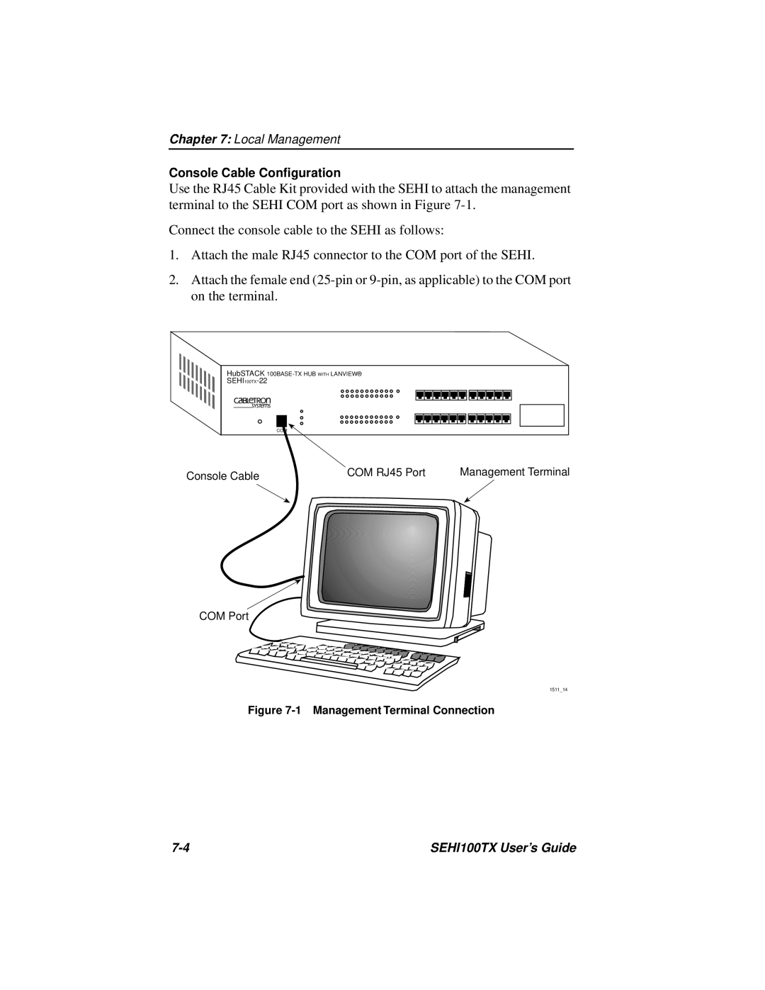 Cabletron Systems SEHI100TX-22 manual Connect the console cable to the SEHI as follows 