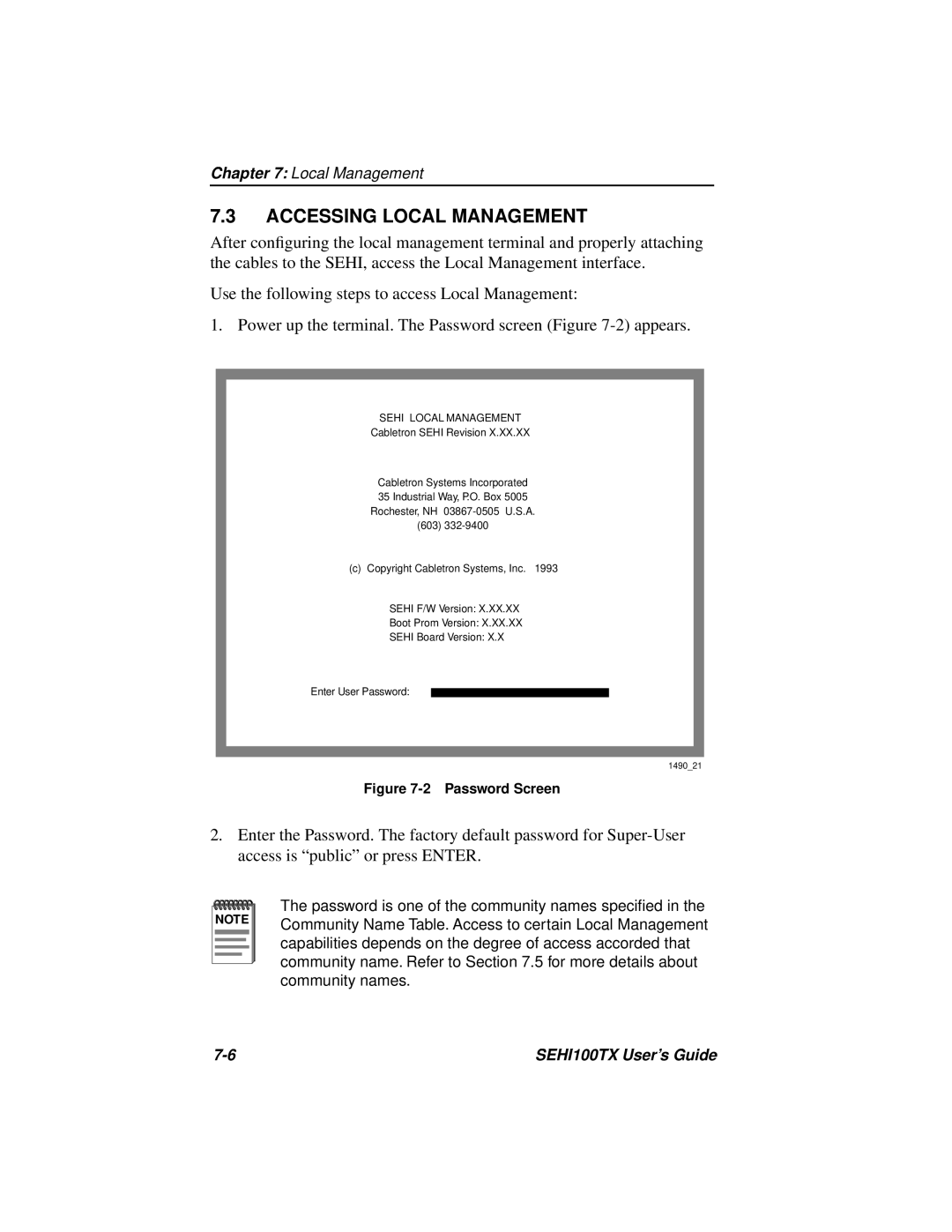 Cabletron Systems SEHI100TX-22 manual Accessing Local Management 