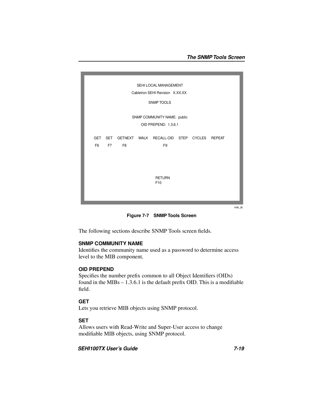 Cabletron Systems SEHI100TX-22 manual The following sections describe SNMP Tools screen ﬁelds 