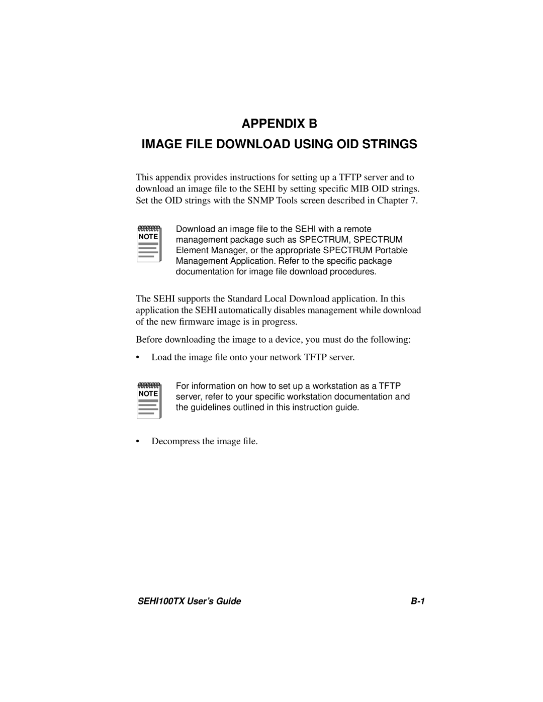Cabletron Systems SEHI100TX-22 manual Appendix B Image File Download Using Oid Strings 