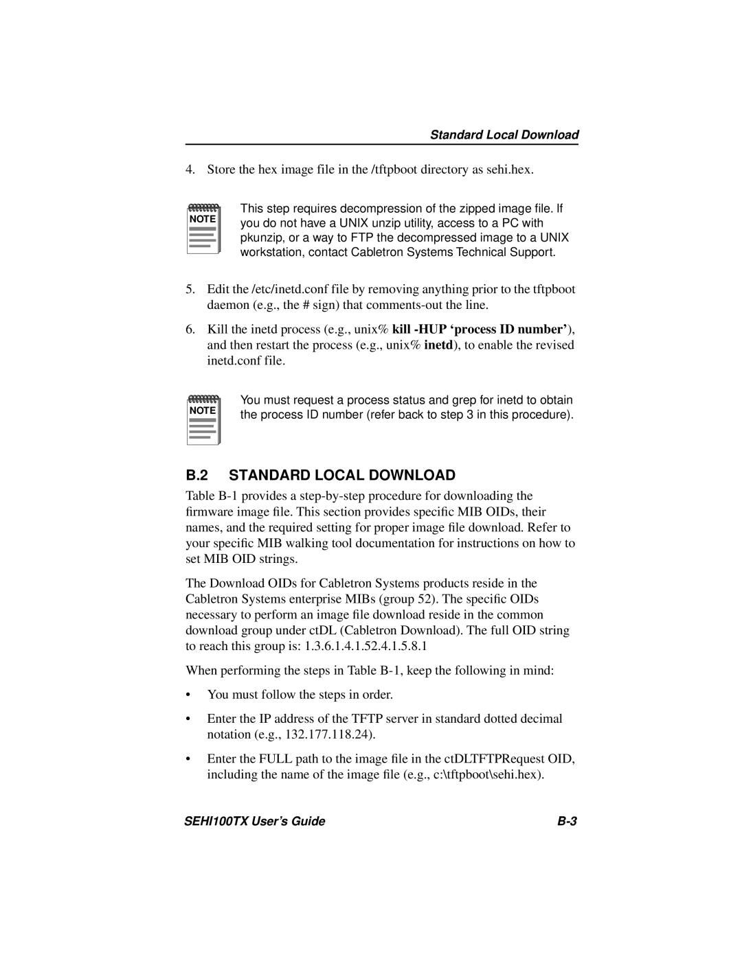 Cabletron Systems SEHI100TX-22 manual B.2 STANDARD LOCAL DOWNLOAD 
