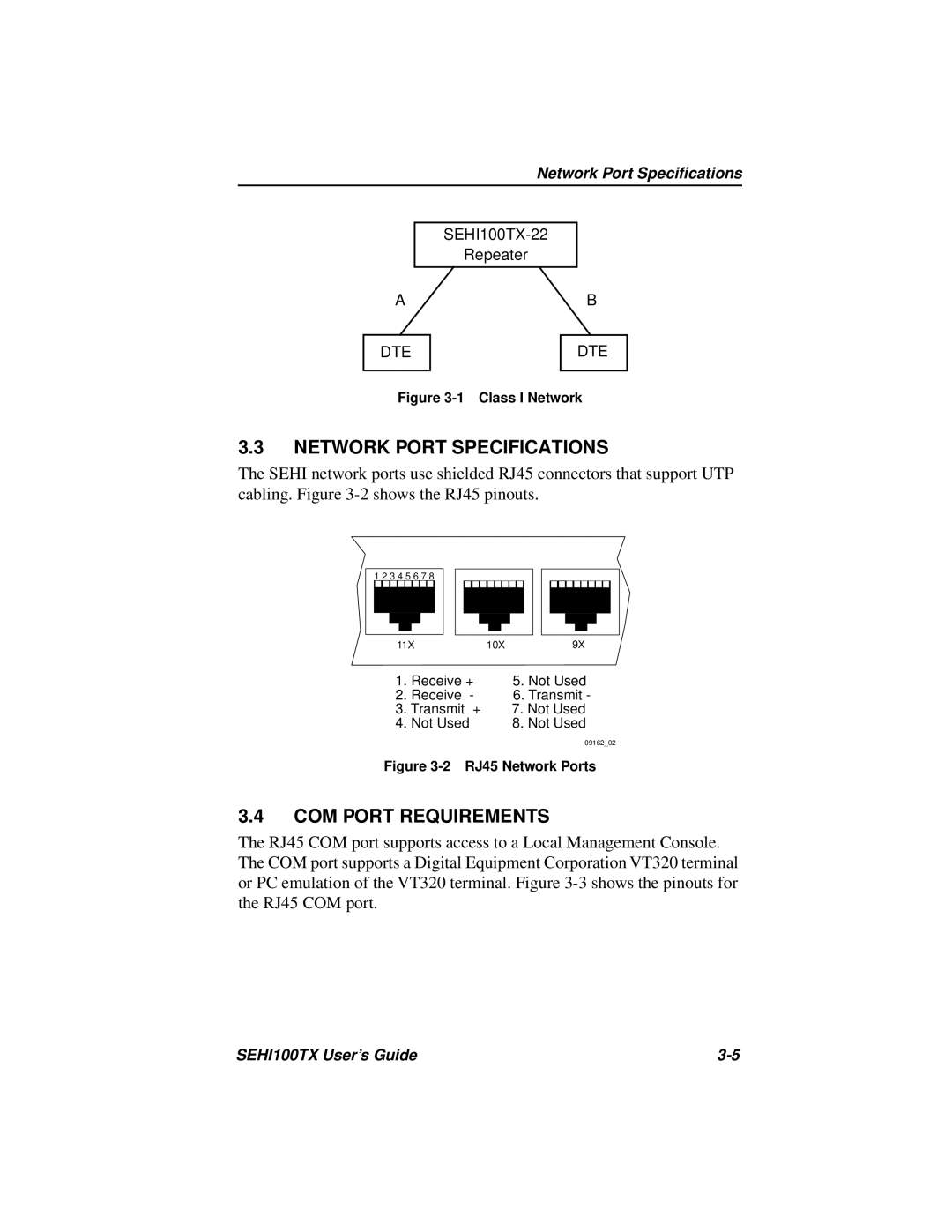 Cabletron Systems SEHI100TX manual Network Port Specifications, COM Port Requirements 