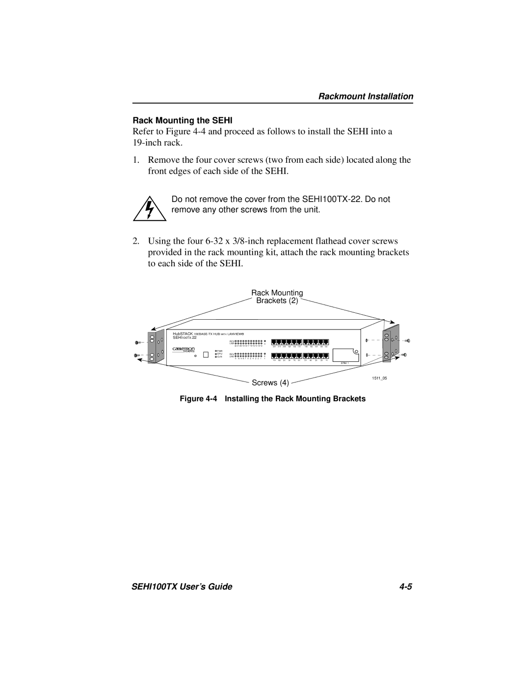 Cabletron Systems SEHI100TX manual Rackmount Installation 