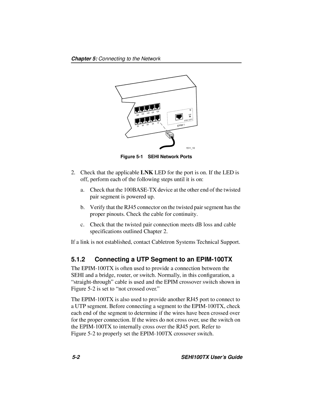 Cabletron Systems SEHI100TX manual Connecting a UTP Segment to an EPIM-100TX, Sehi Network Ports 