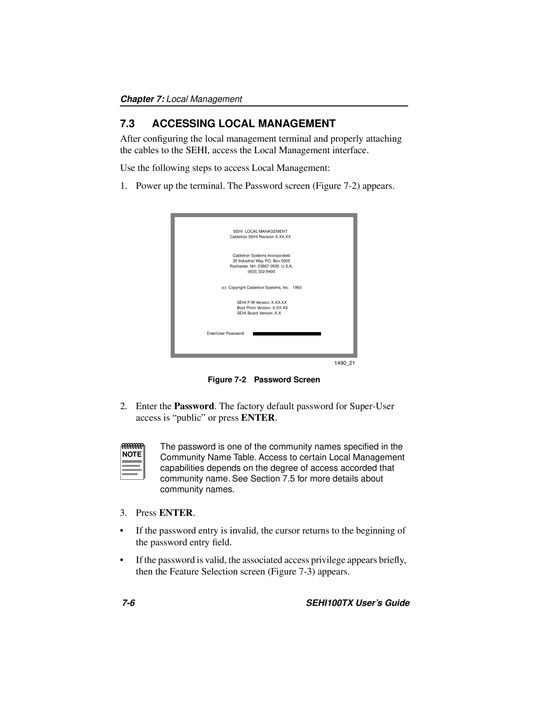 Cabletron Systems SEHI100TX manual Accessing Local Management, Sehi Local Management 